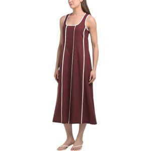 RHAPSODY Made In Italy Linen Blend Sleeveless Contrast Trim Midi Dress
